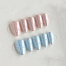 10pcs Handmade Pink Blue Polka Dot Press on Nails Almond Short Wearable Reusable Sweet Nails