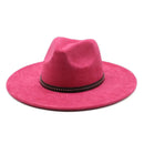Pink fedora hat with a black band on a white background, Obroi