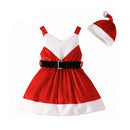 Princess Xmas Dress New Year Pageant Autumn And Winter Baby Clothes Red Kids Cap Sets