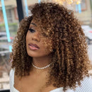 Highlight Blonde Short Curly Bob Wig With Bangs Kinky Curly Wig Glueless Wig Remy