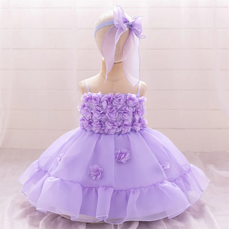 Baby Girls Pink Flower Fluffy Birthday Dress Kids Lace Summer Elegnat Evening Gown Party Dresses iInfant Floral Holiday Costumes