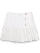 Women Solid Wide Pleated Shorts Skirts Female Side Buttons Hot Shorts Chic