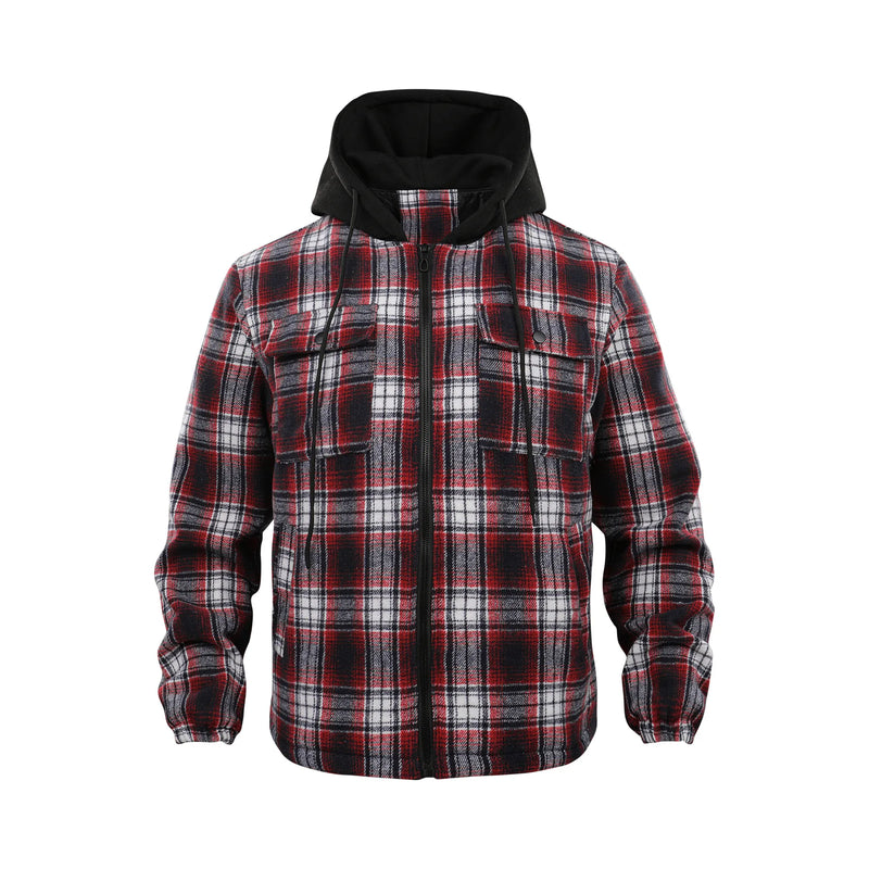 Thick Plaid Shirt Jacket Men's Autumn/Winter Casual Versatile Loose Zipper Hooded Jacket