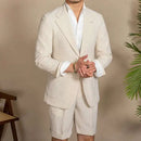 Suit Summer Men Tuxedo Suit British Seersucker Suit Shorts 2-piece Set