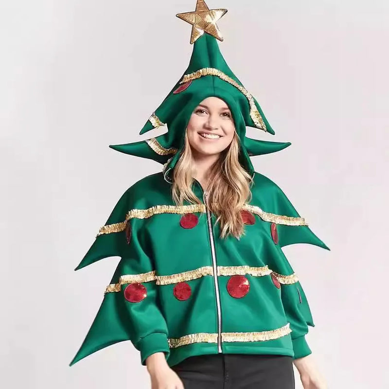 Adult Christmas Hoodie Women Men Christmas Tree Carnival Party Xmas Coat