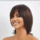 Dark Brown Straight Layer Short Bob Wig with Bangs Remy Hair 13x6 Lace Front Wig for Women Pre Plucked