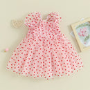 Summer Valentine’s Day Kids Baby Girls Dress Short Puff Sleeve Heart Tulle Dress Cute Princess Dress