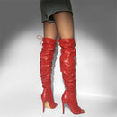 Women Peep Toe Black Matte Over The Knee Boots Concise Stiletto High Heel Zipper Boots