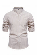 Beige striped shirt with rolled-up sleeves on a white background, Obroi