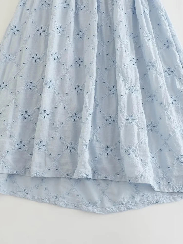 Women Summer Sweet Hollow Out Embroidery Mini Dress Sexy Slim Chic Halter Neck Super Short Dresses