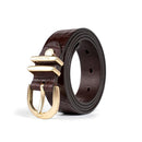 Brown leather belt with gold buckle on a white background, Obroi