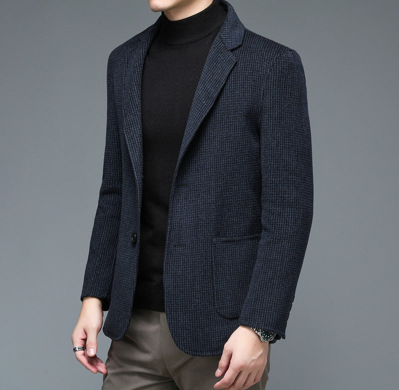 Classic Plaid Men's blazer Slim Fit Business Casual Woolen Solid Gentleman suits for men