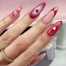 24PCS Red Love Sparkling Diamond Almond False Nails Valentines Day Romantic Press on Armor