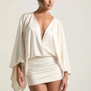 Dresses Woman Spring Solid Elegant Commute Lady Dress Autumn Long Sleeve Satin Mini Dress