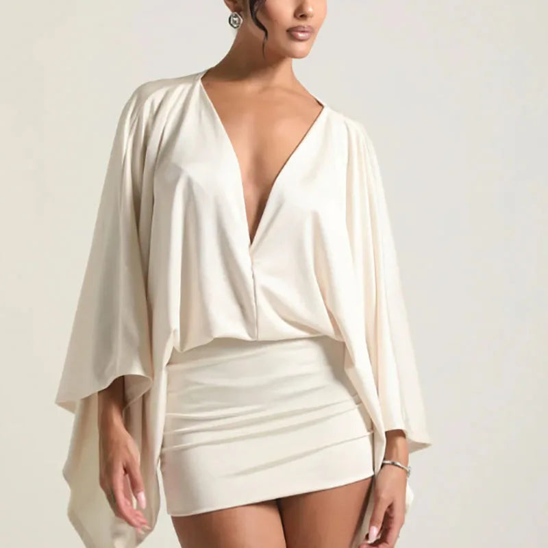 Dresses Woman Spring Solid Elegant Commute Lady Dress Autumn Long Sleeve Satin Mini Dress