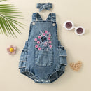 Embroidered Baby Girl Romper with Lace Trim Footless Crawling Suit Children