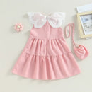 Children Girls Princess Dress Contrast Color Casual Summer A-Line Dress and Crossbody Bag for Beach Party Cute Clothes