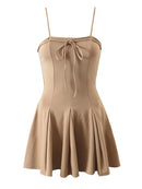 Women Bow Lace Up Sling Sexy Dress Vintage Solid Ladies Short Summer Dress Romantic Female