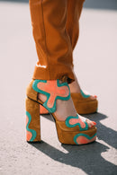Brown Flower Pattern Hollow Platform Sandals Heel peep Toe Summer Woman Shoes