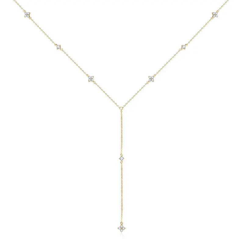 Tassel Pendant Necklace 925 Silver Four Clover Flower Chain Necklace for Women Valentine