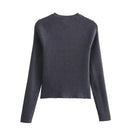 Women Dark Slim Rib Knit Cardigan Autumn Slim Sweater Outerwear