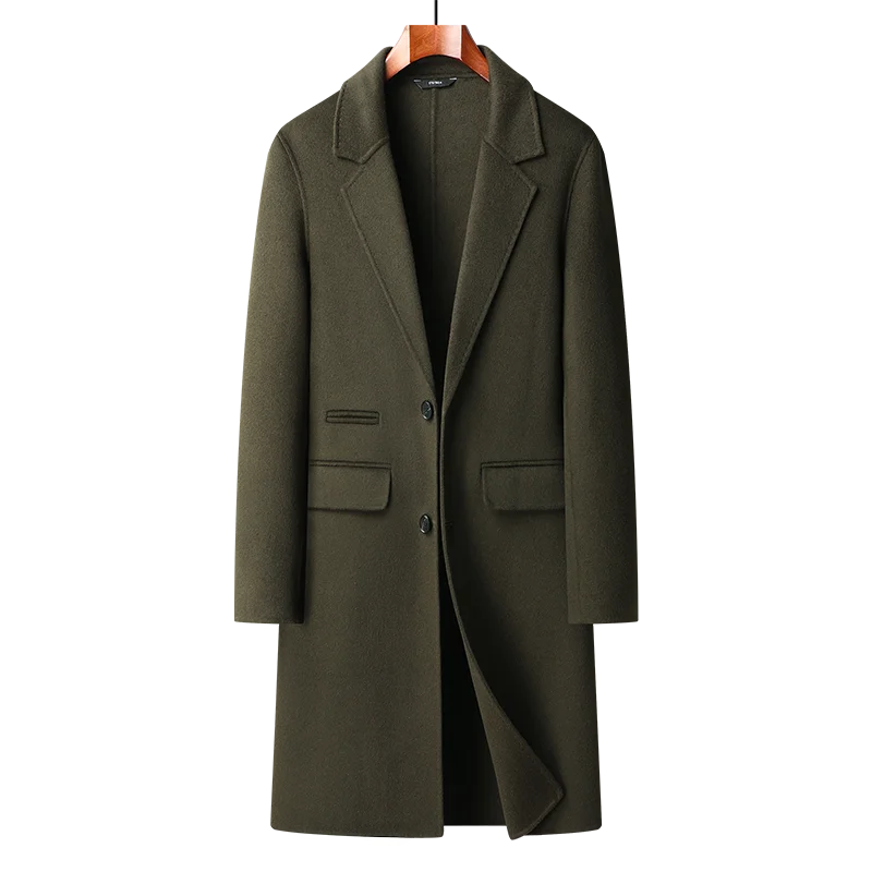 Classic Men's Long Woolen Coats Autumn Winter Casual Top Overcoat Outwear Knee-Length Wool Windbreaker Jacket
