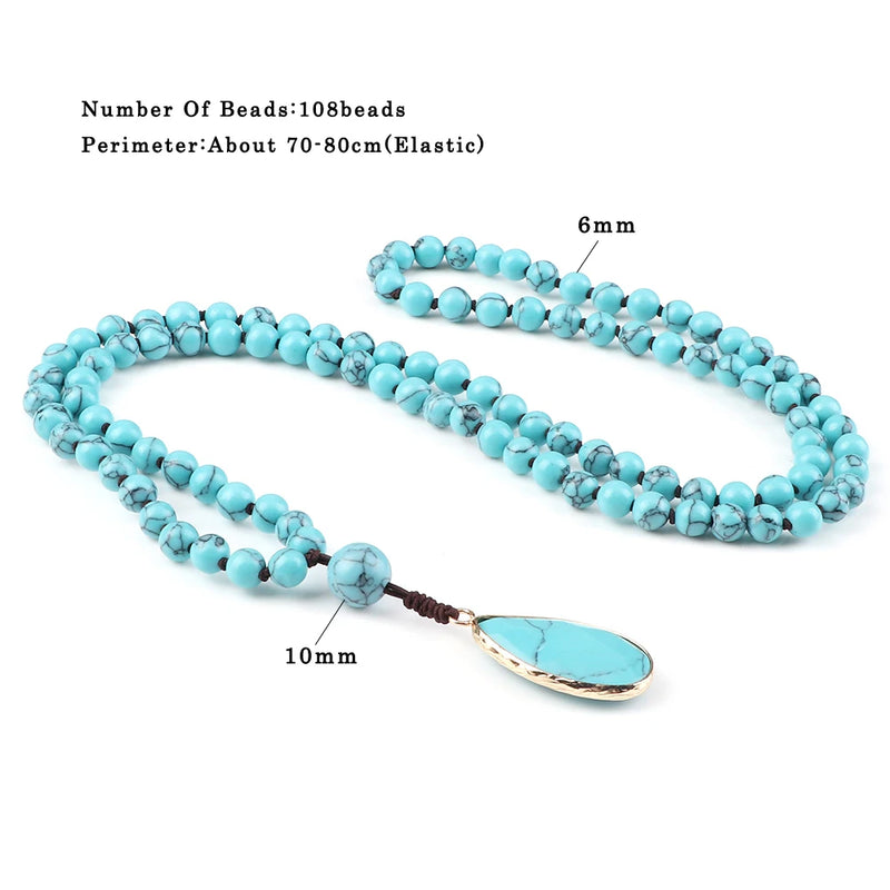 Water Drop Pendant Necklace For Women Natural Blue Stone Beaded Necklace