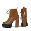 Women's Short Boots Platform Ladies Lace-Up Motorcycle Booties With Zip Plus Size Party Shoes