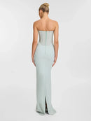 Enchanting Strapless Corset Mint Dress with Floaty Scarf for High-Profile Events Evening Gown