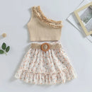 Kids Girls Summer Clothing Sets Solid Ruffles Floral Mini Skirts Holiday Outfits