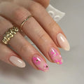 Almond False Nails Pink Smudge Cat's Eye Press on Fake Nails Detachable Full Cover Nails Tips