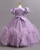 Girls Pearl Puff Sleeve Princess Dress 4-12 Years Old Embroidered Puff Skirt Carnival Birthday Party Evening Dress