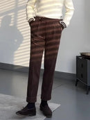 Casual Men Ribbed Trousers Autumn  Corduroy Pants For Men Belt Lace-up Slim Fit Pants
