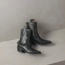 Genuine Leather Boots Women Buckle Wedges Heels Ankle Boots Western Boots Ladies Shoes