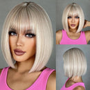 Short Blonde Wigs with Bangs Highlights Bob Wigs for Women Cosplay Wigs