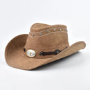 Leather Western Cowboy Hat Bull Shaped Decor Panama Hats For Men Travel Knight Country Hat