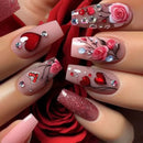 Romantic Floral Press on Nails with Love Design Nails for Women Valentine’s Day Wear Tips