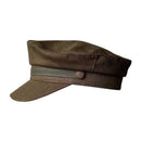 A dark brown cap with a curved brim and a matching brown band featuring a single button, shown against a plain white background, Obroi