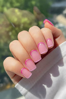 24pcs Simple French Press on Nails Short Square Nails Simple Lines Stick on Nails French Nail Summer Nail