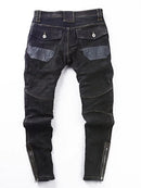 Men Genuine Leather Motorcycle Biker Pants Slim Fit Suede Leather Riding Trousers Casual Straight Pants