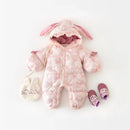 Winter Baby Girl Romper Rabbit Hooded Snowsuit Thick Fleece Jumpsuit Warm Ruffle One-Piece Outerwear