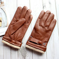 Men's Real Leather Skin Winter Warm Lining Button Wrist Driving Riding Touch Screen Gloves