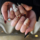 Handmade Art Press On Nails Medium Almond Pearls Pattern Nail