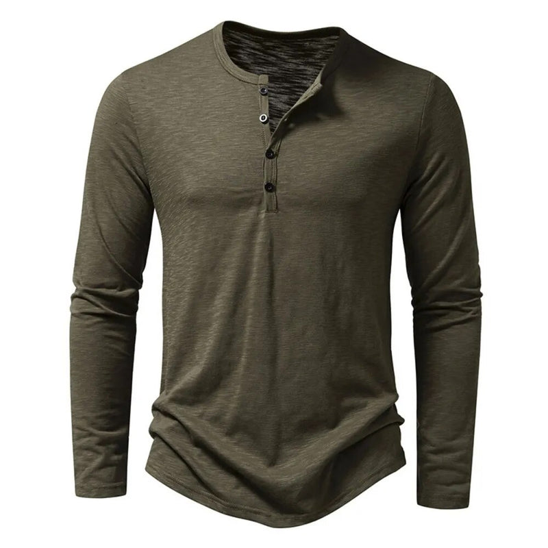 Men's Cotton Button Henley neck Shirt Long Sleeve Casual Button Solid T-Shirts