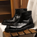 Round Toe Handmade Ankle Boot Retro Genuine Leather Platform Zipper Male Mid Heel Boots