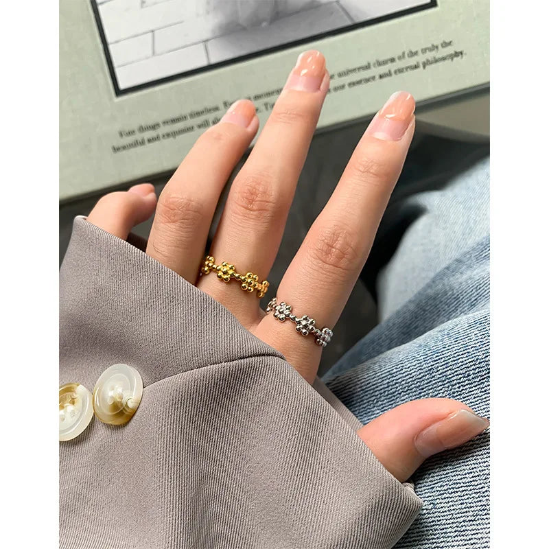 S925 sterling silver light luxury design with a minimalist dot bubble flower open ring