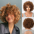 Kinky Curly Wigs Short Bob Golden Brown Afro Wig with Bangs Deep Wave Hair for Black Women