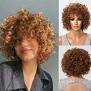 Kinky Curly Wigs Short Bob Golden Brown Afro Wig with Bangs Deep Wave Hair for Black Women
