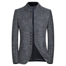 Men Blazer Jacket Stand Collar Slim Fit Outwear Smart Casual Tunic Suit