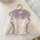 Girls' Floral Lace Two-piece Set Summer Top Shorts Set for Little Girls